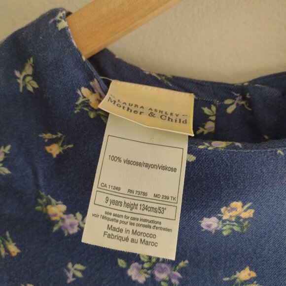 Laura Ashley Girls Blue Floral Dress Sz 8-9 Vtg 90s Button Back Prarie Maxi - Picture 2 of 13